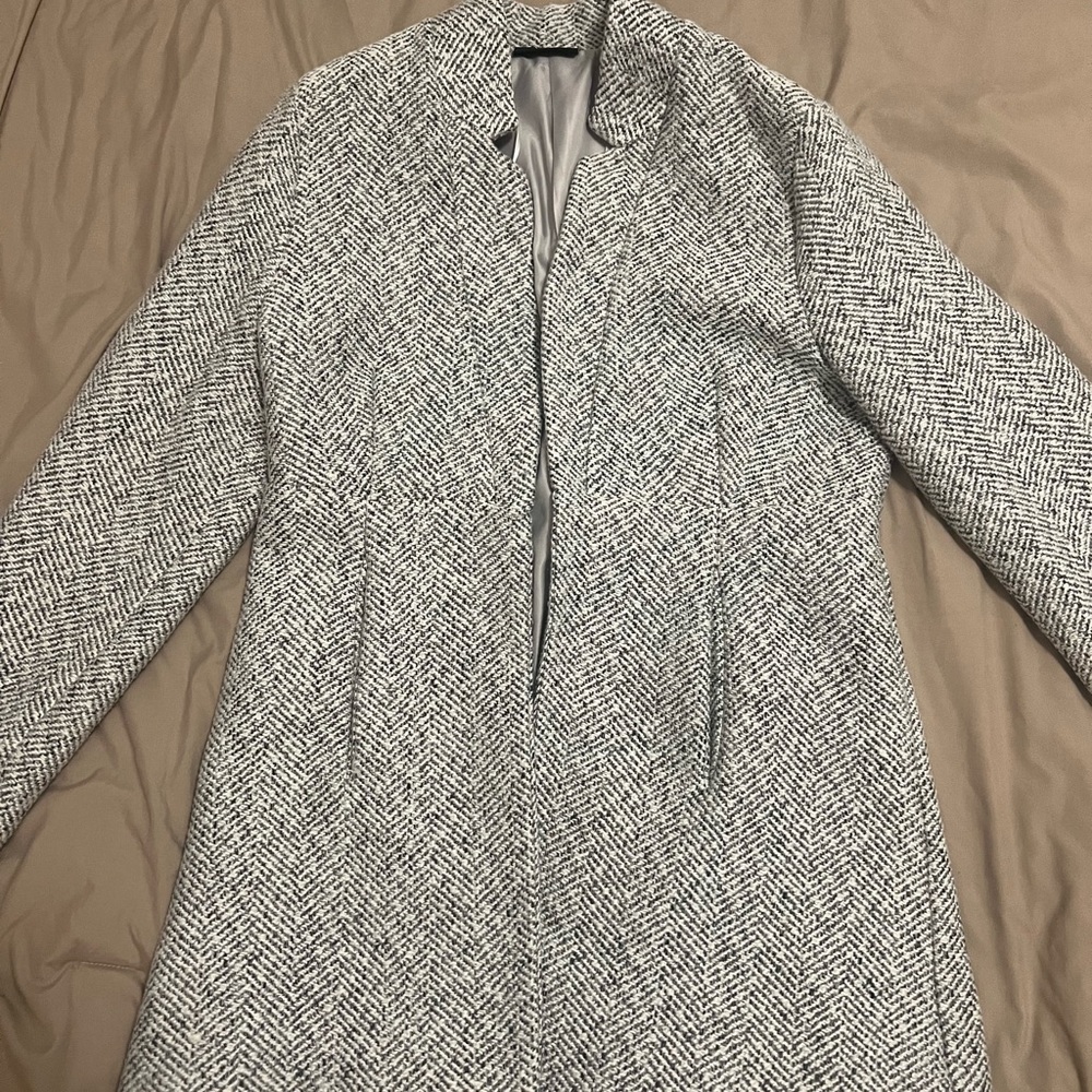 Vici Herringbone Trench Coat - Black and White